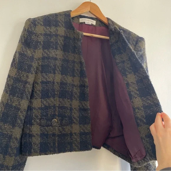 Vintage Wool Plaid Cropped Jacket - Picture 9 of 12